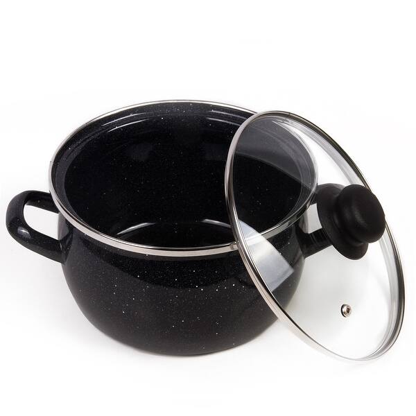 STP Goods Enamel on Steel 4.2quart Pot with a Glass LidGray Granite