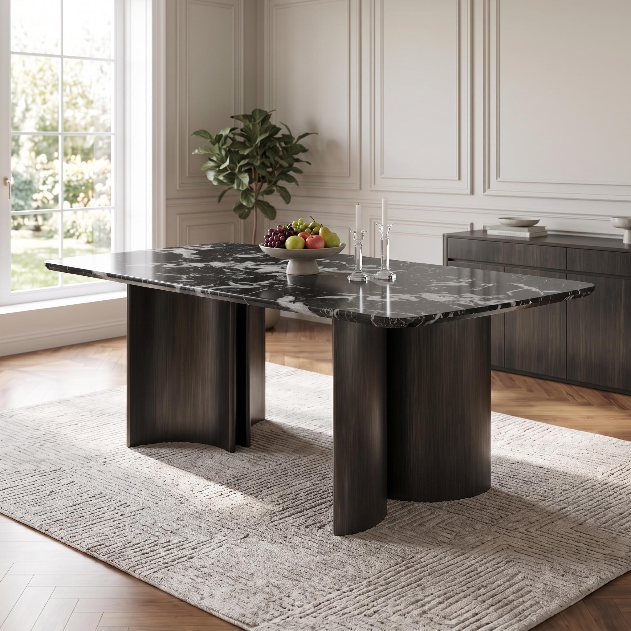 Furniture of America Galei Modern Faux Marble Top 78-inch Dining Table