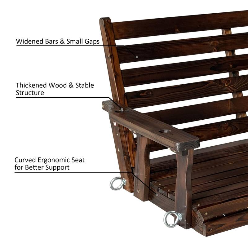Wooden Porch Swing with Hanging Chains and 7mm Springs Heavy Duty 800 LBS for Outdoor Patio Garden Yard