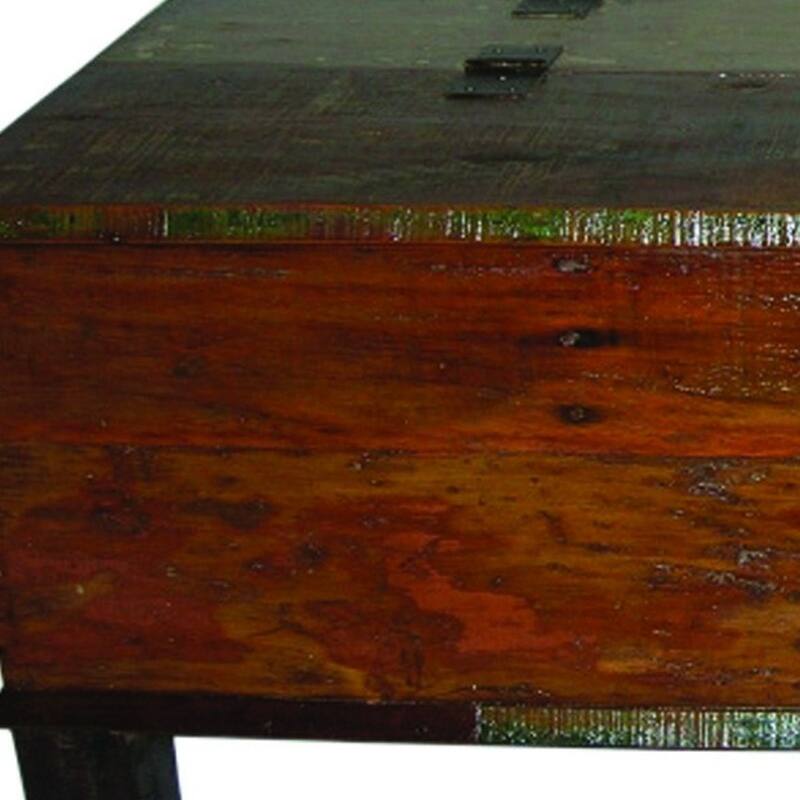 HomeRoots 50" Brown Solid Wood Distressed Lift Top Coffee Table