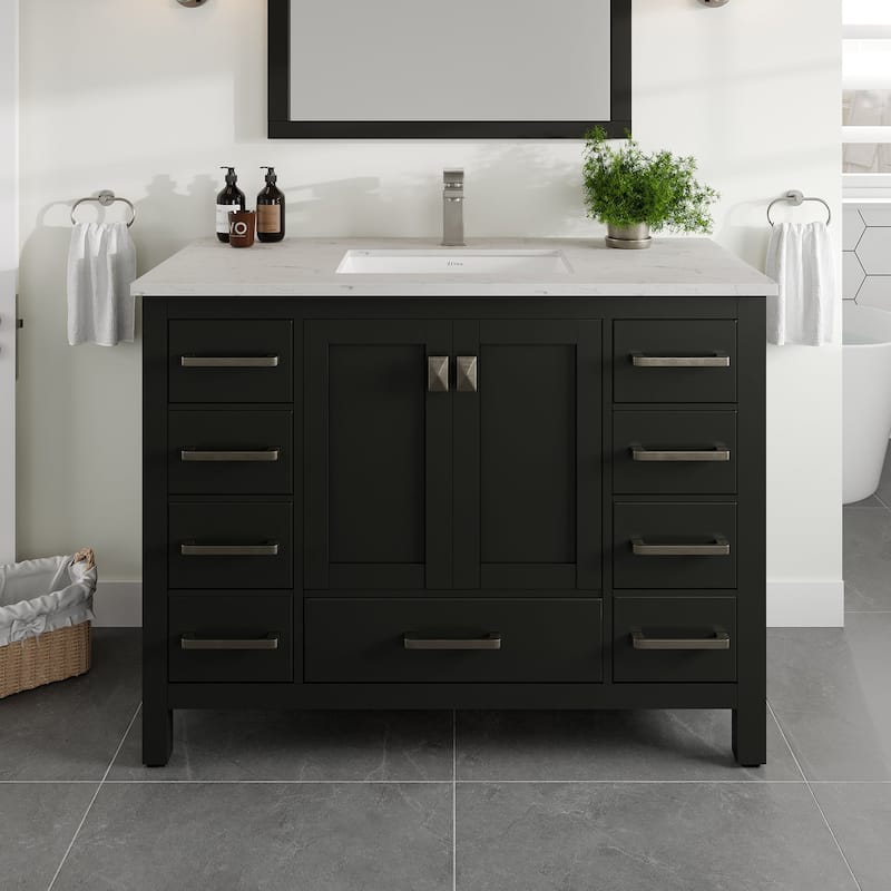 Eviva London 42"W Bath Vanity with Carrara Quartz Top & Undermount Sink - Espresso