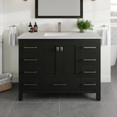 Eviva London 42"W x 18"D Espresso Bathroom Vanity with Carrara Quartz Countertop and Undermount Porcelain Sink - 42"