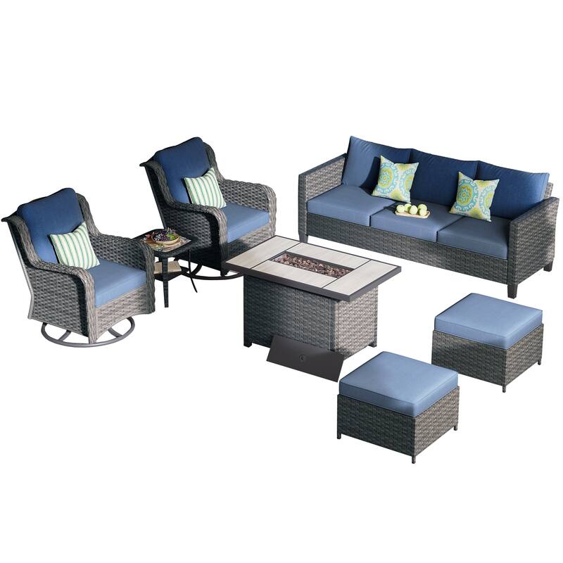 OVIOS 7-Piece Patio Swivel Chair Set with 42" Fire Table