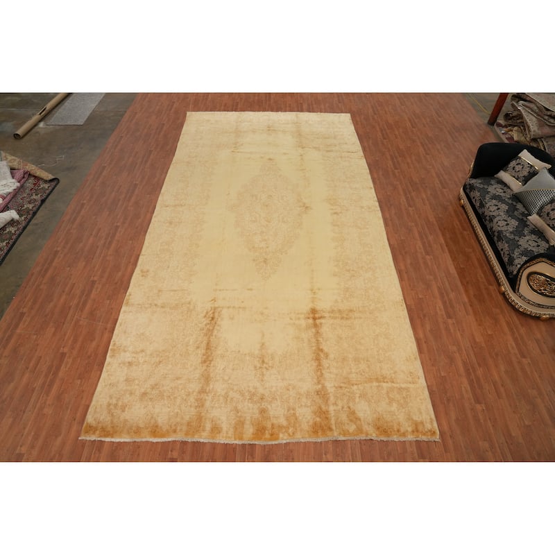 Hand Knotted Oriental 100% Wool Carpet Traditional Floral Yellow & Gold Kerman Area Rug - 20' 8'' X 10' 6''