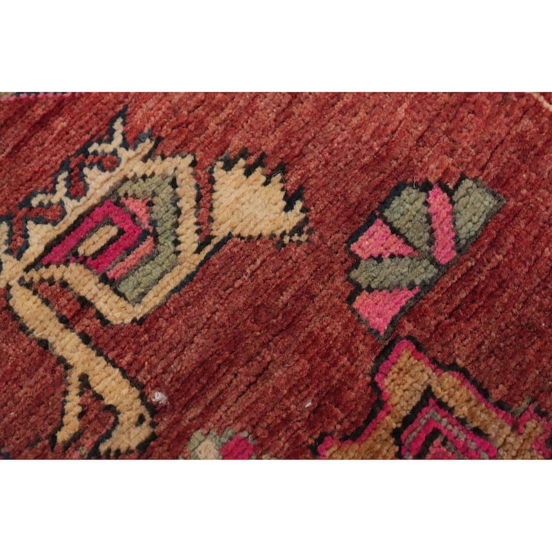 Hand Knotted Oriental 100% Wool Carpet Traditional Geometric Red Heriz Runner Rug - 10' 7'' X 3' 9''