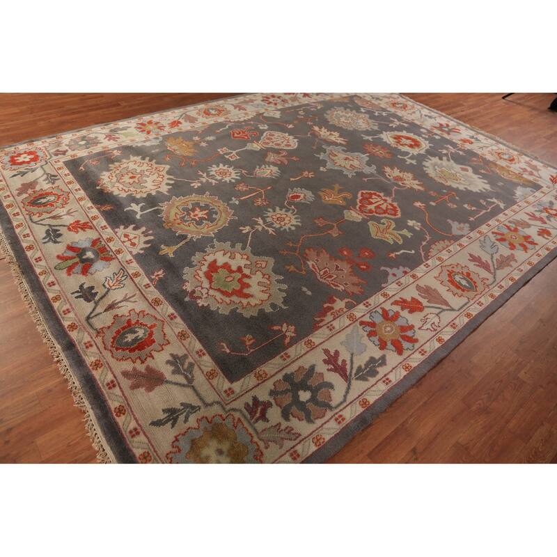 Gray Oushak Oriental Area Rug Hand-Knotted Wool Carpet - 8'10"x 11'9"