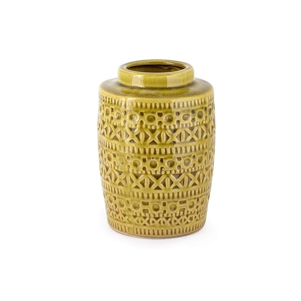 7.5” Yellow Cooper Embossed Surface Pattern Medium Vase - N/A