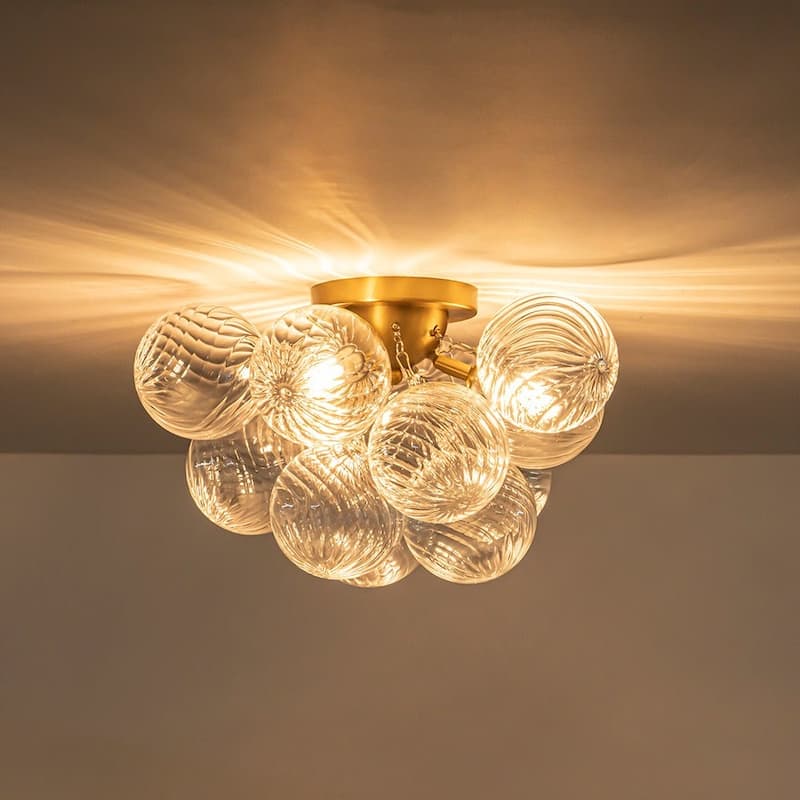 3-Light Swirled Glass Globe Bubble Semi Flush Mount - N/A