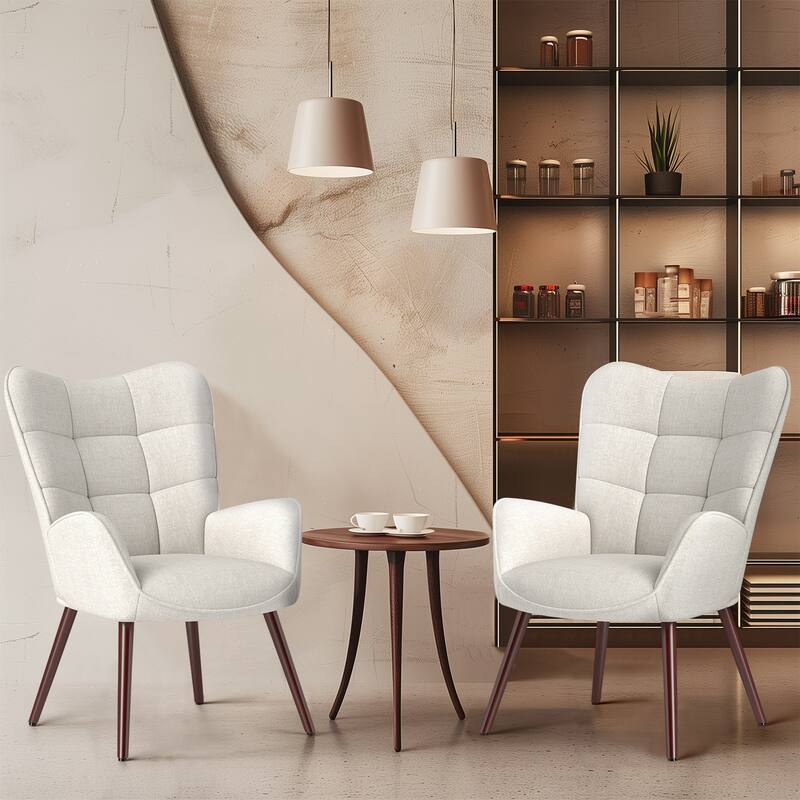 Homy Casa Modern Upholstered Accent Chair with Armrests and Wooden Legs for Living Room and Reading Nook