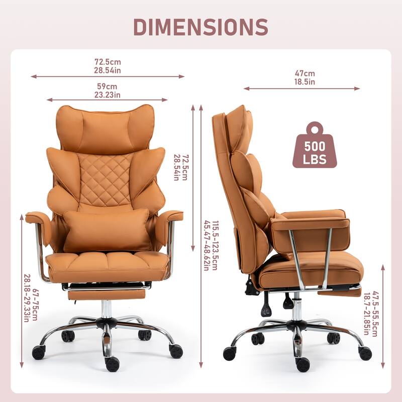 Comfortable Ergonomic Office Chair with Foot Rest, PU Leather Reclining Chair with Adjustable Height Headrest and Waist Lumber