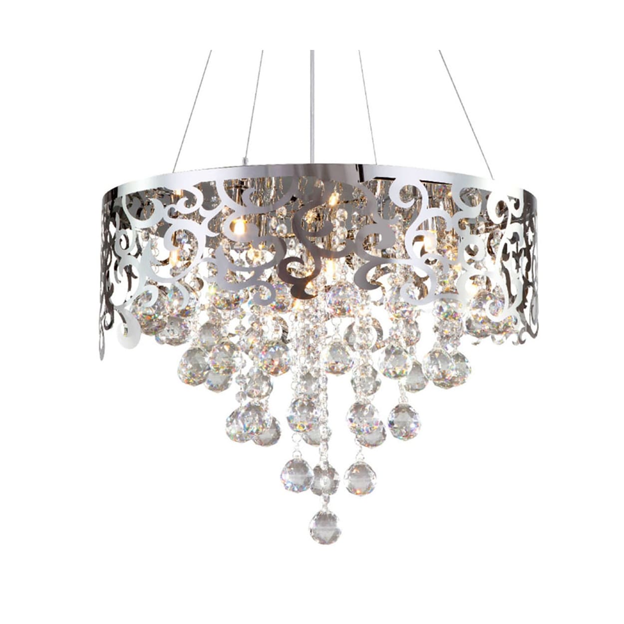 Transitional 6-Light Chrome Frame Laser Cut Chandelier with Crystals - N/A
