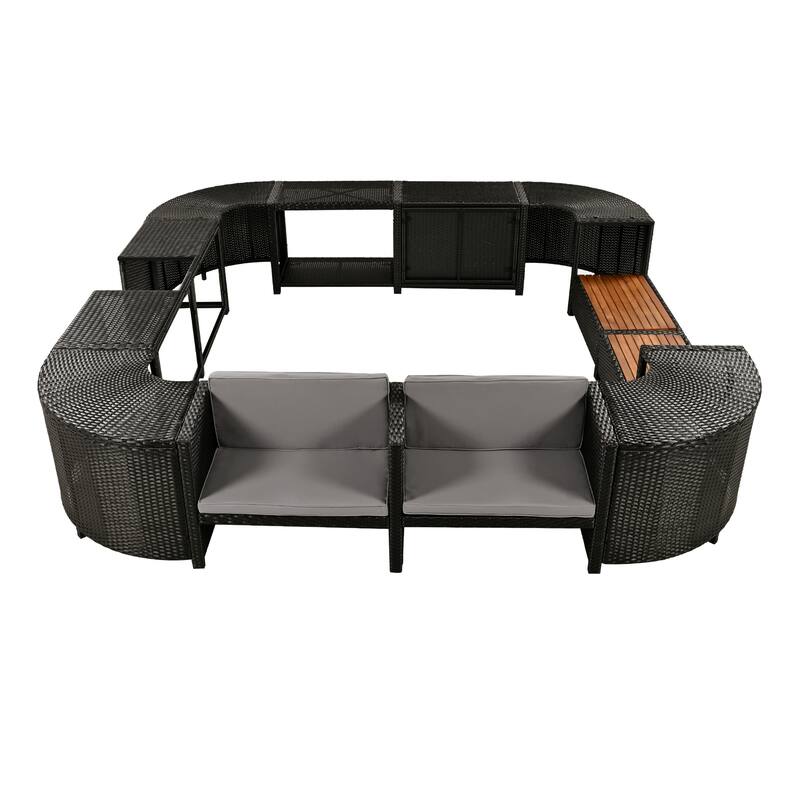 Quadrilateral Outdoor Rattan Sectional Sofa Set - Grey