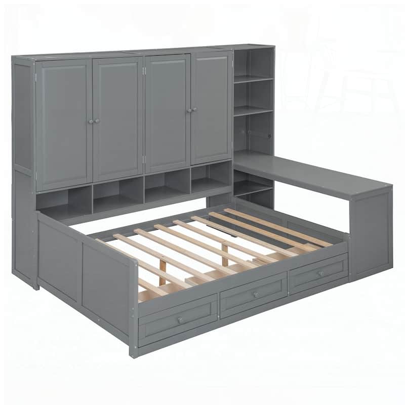 Wooden Daybed With Three Drawers and All-in-One Cabinet