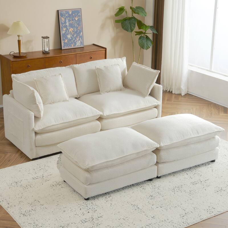 Modern Modular Sectional Sofa with Movable Ottoman and Deep Cushions and Storage Pockets for Small Space Living Room