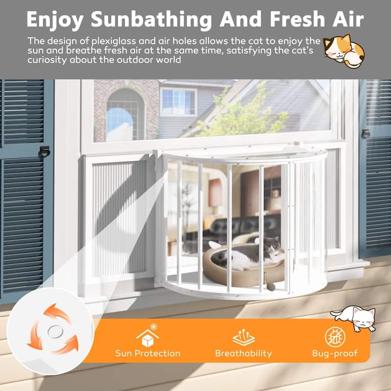 VEIKOUS Premium Cat Window Perch Box, 360° View Outdoor Catio Enclosure with Sunroof