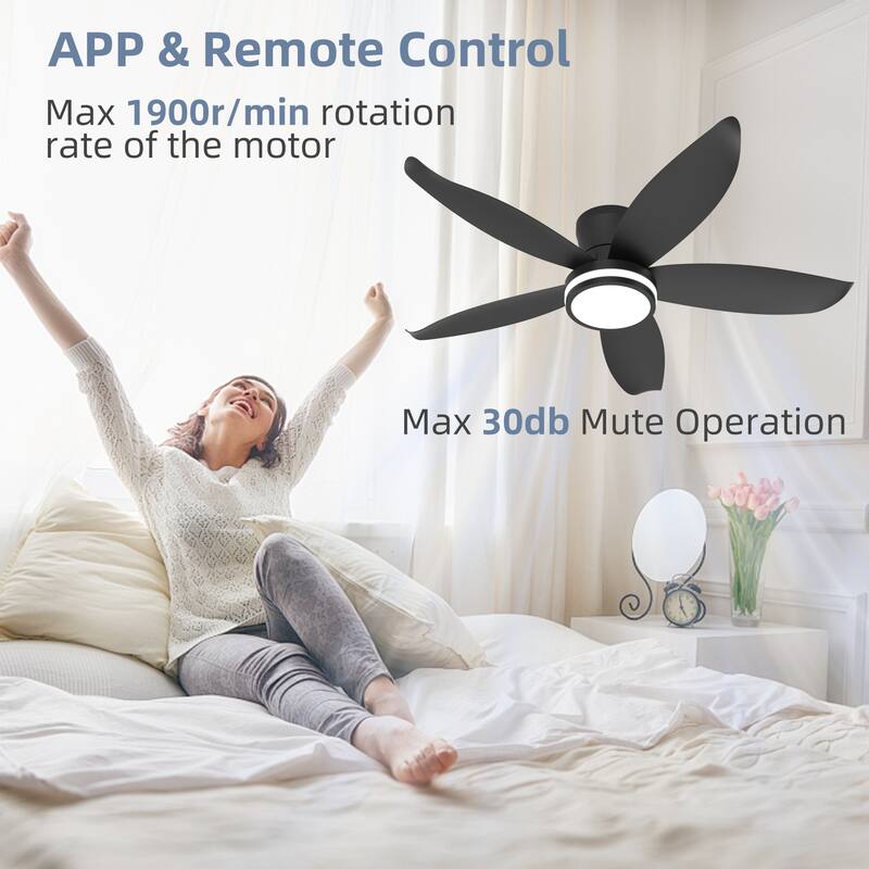 42-inch 5-blade high-airflow easy-install plug-in ABS blade ceiling fan light - Black