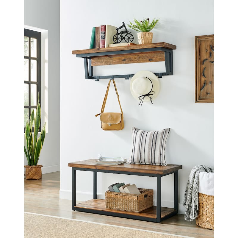 Carbon Loft Ciaravino 40-inch Rustic Wood Coat Hook and Bench Set