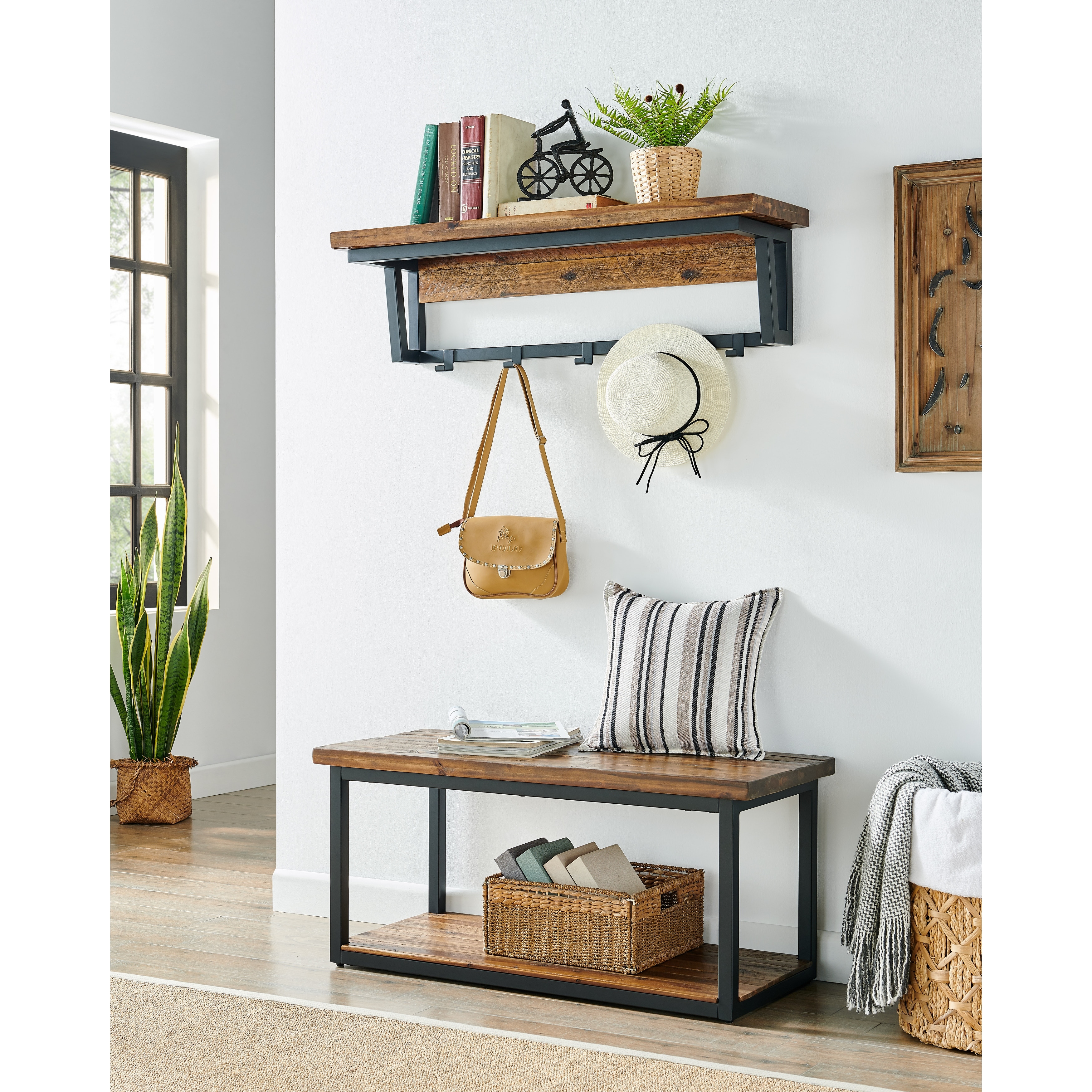 Carbon Loft Ciaravino 40-inch Rustic Wood Coat Hook and Bench Set