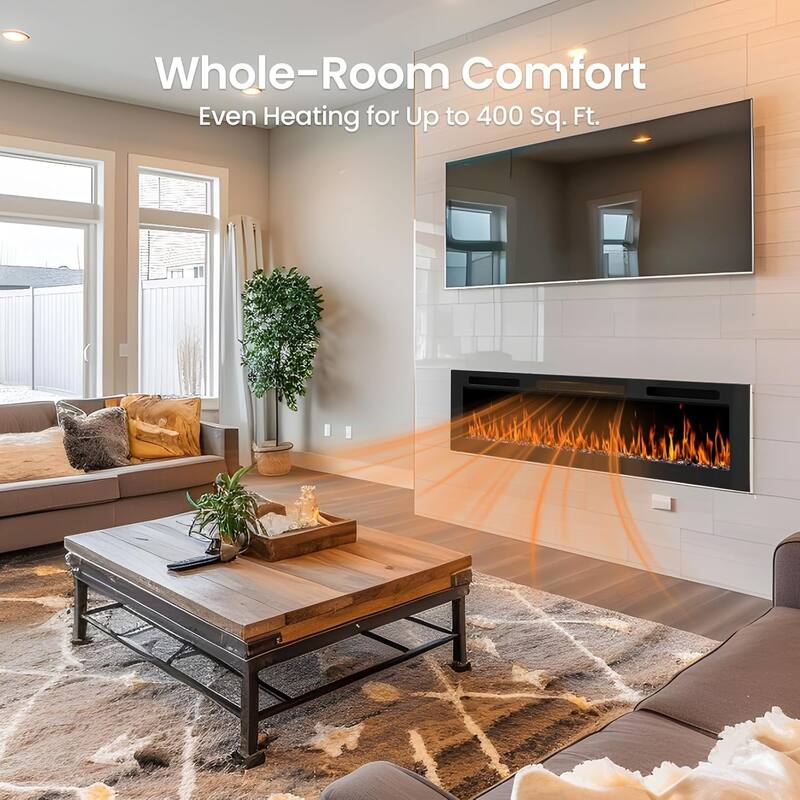 EROMMY Wall Mounted Electric Fireplace Heater with Remote, 12 Flame Colors & Timer