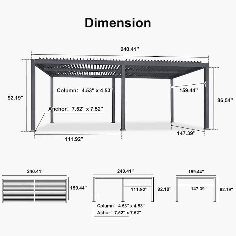 PURPLE LEAF Louvered Pergola Sun Shade Shelter with Adjustable Metal Roof for Patio Hardtop Pergola