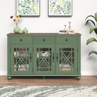 55" Vintage Style Kitchen Accent Buffet Sideboard Cabinet w/ Drawers - 55" in Width
