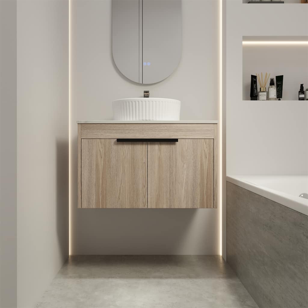 Wall Mounted White Oak Vanity With Soft Close Door