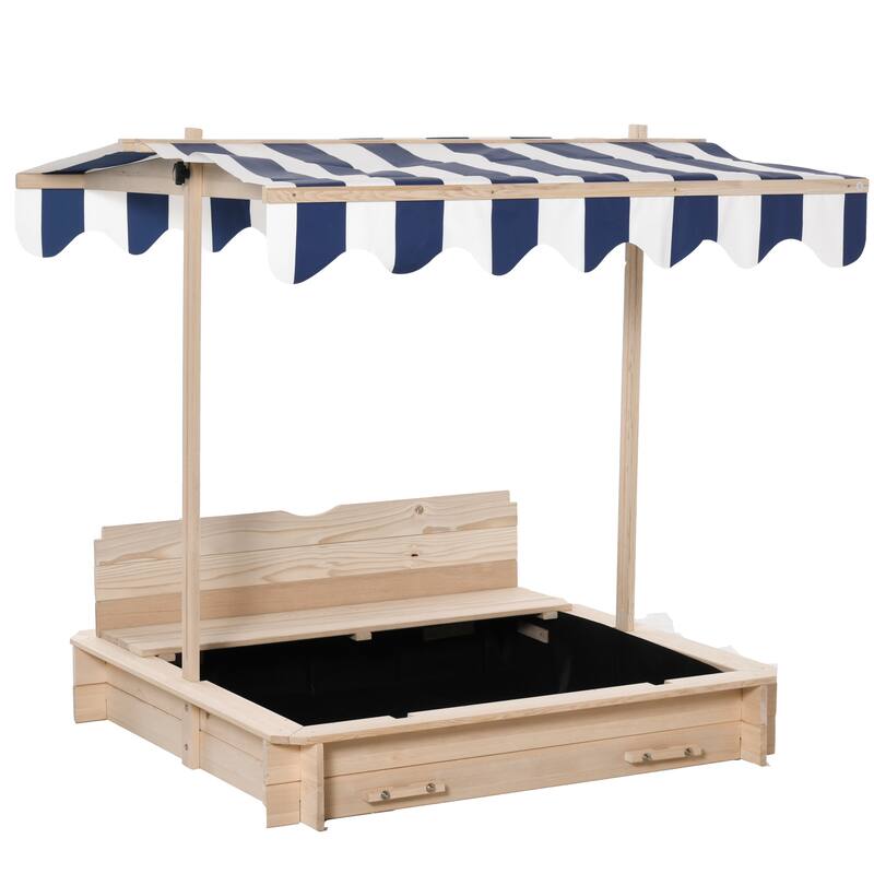 Outsunny Kids Sandbox with Cover, Outdoor Wooden Sandbox with Canopy - 41.75" x 41.75" x 47.75"