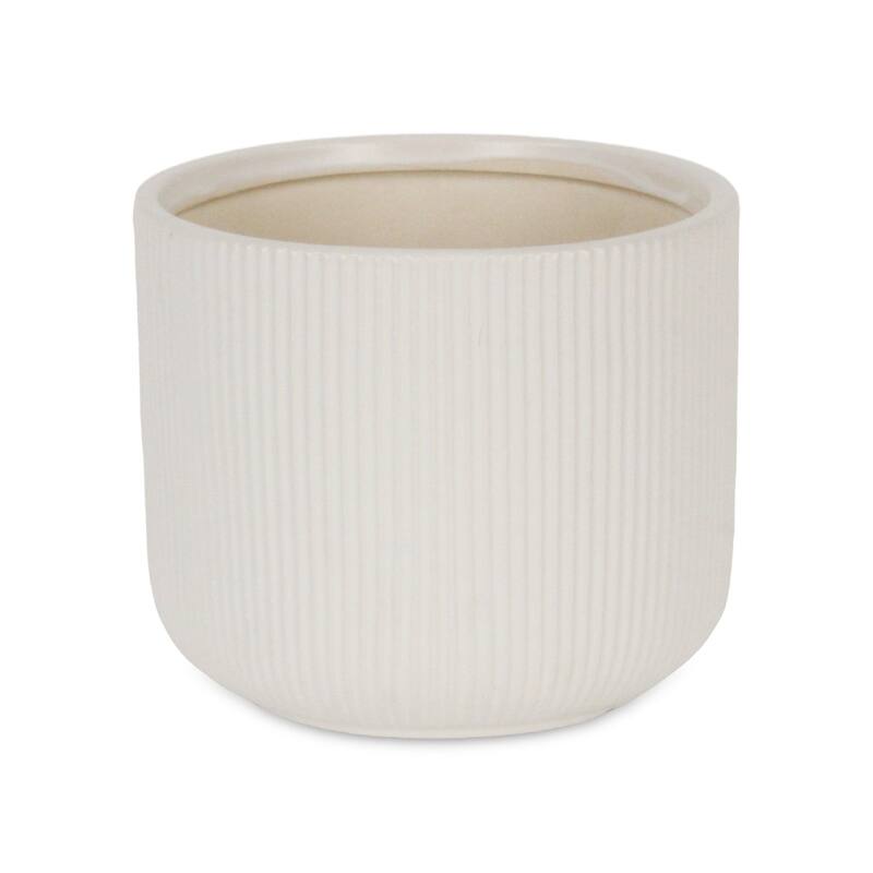 Currula Round Ridged Pattern Ceramic Pot - White
