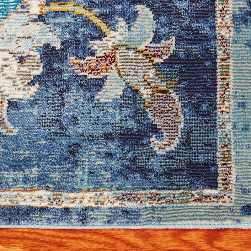 Sevita Lotus Floral Navy Multicolor Traditional Rug