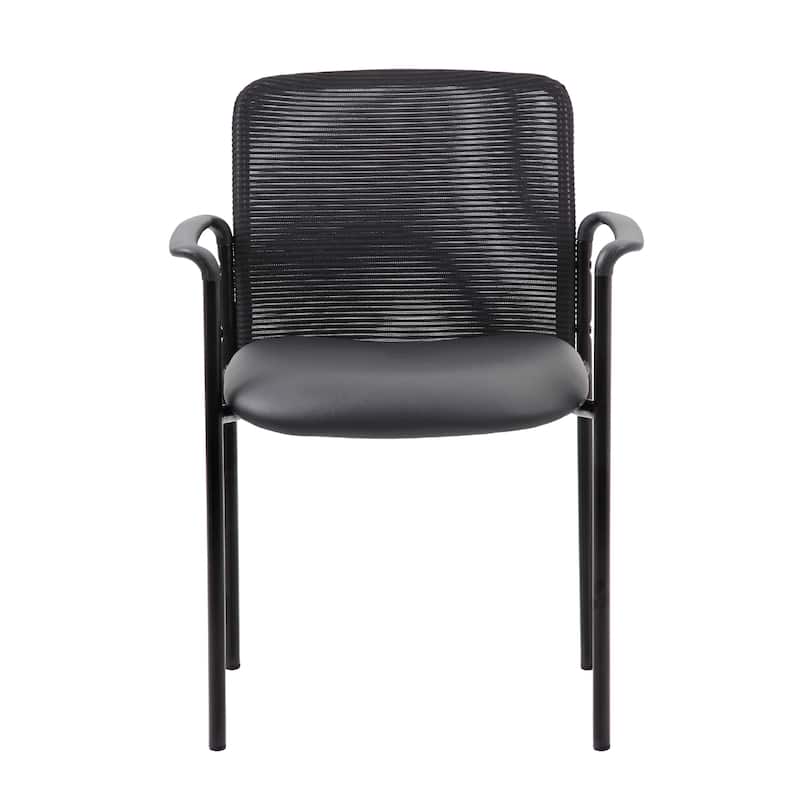 Vayu Guest Armchair, Black Mesh and Vinyl, Stackable Steel Frame
