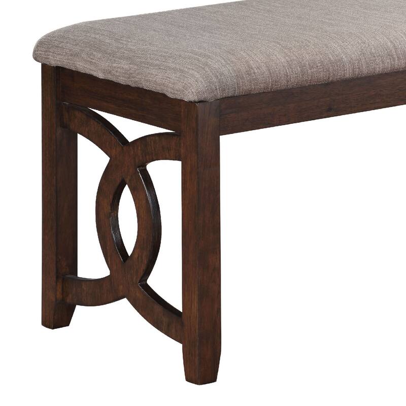 Gary 46 Inch Wood Bench with Fabric Seat, Cherry Brown