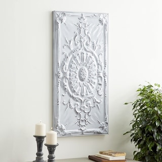 White Metal Scroll Home Wall Decor with Embossed Details