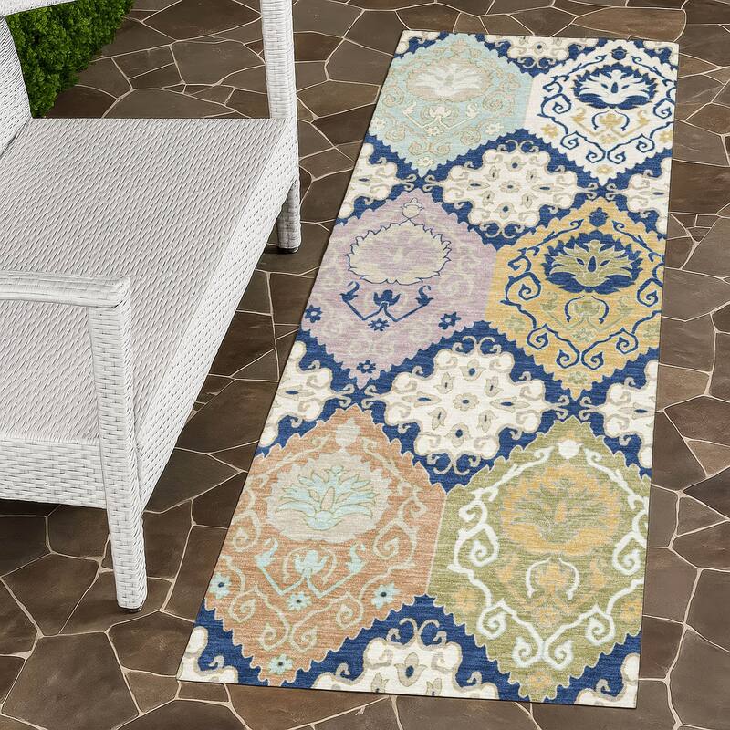 Machine Washable Indoor/ Outdoor Global Bayfield Chantille Rug - Navy - 2'3" x 7'6"