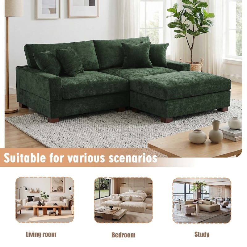 Oversized Chenille Modular Sectional Sofa Living Room Set with Ottoman