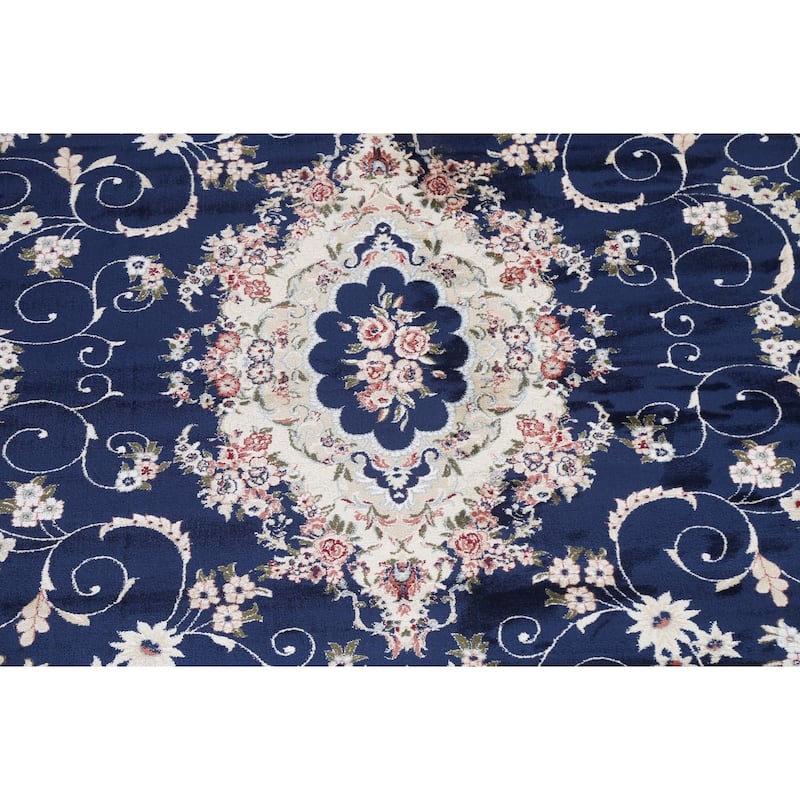 Blue Floral Medallion Transitional Turkish Rug Oriental Carpet