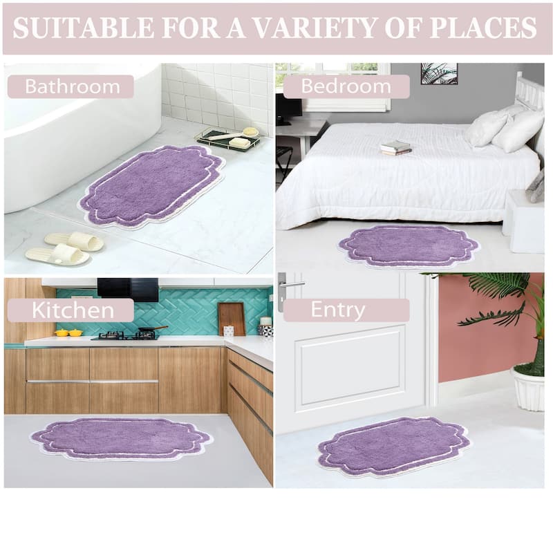 Allure Collection 100% Cotton Non-Slip Bathroom Rug Set, 3 Piece Machine Washable- Bathroom Rug, Bath Rug, U Shaped Contour