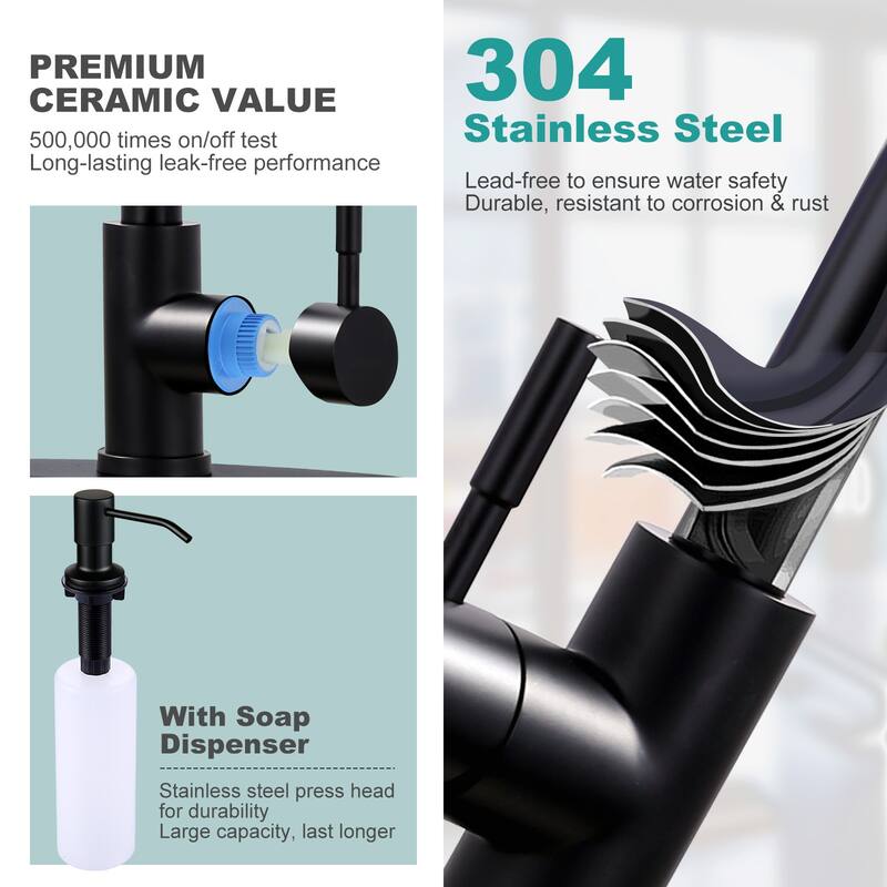 WOWOW Single Handle Pull Down Sprayer Kitchen Faucet