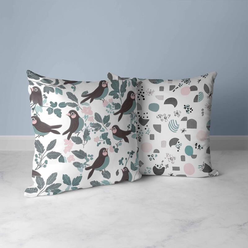 Sweet Tweets Faux Suede Reversible Throw Pillow Green and Pink