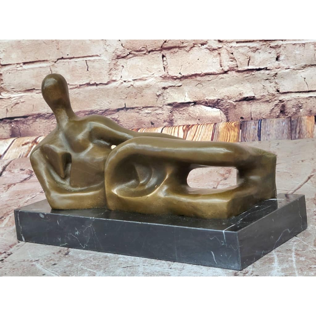 Reclining Woman By Henry Moore Abstract Modernist Figural Bronze Sculpture Statue