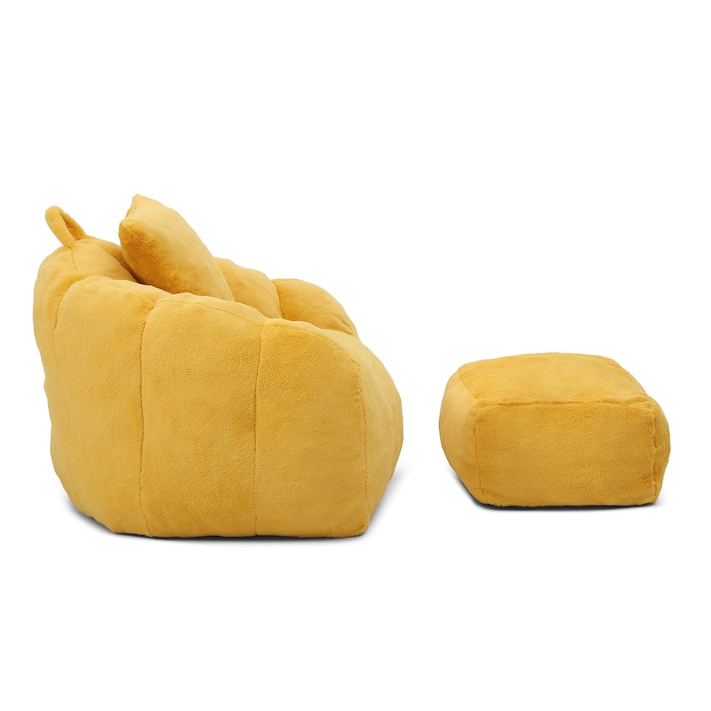 Faux Fur Bean Bag Chair with Ottoman, Giant Bean Bag Chairs for Adults, Shell-Shaped Lounge Floor Sofa with Filler