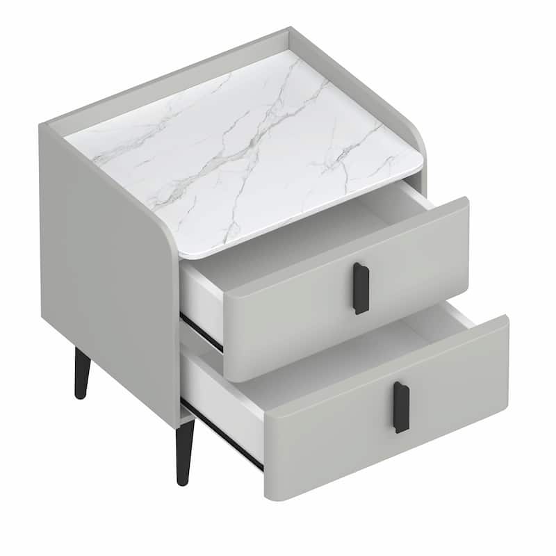 Nightstand with 2 Drawers and Marble-Pattern Tabletop