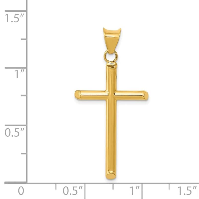 Curata 14k Yellow Gold 18" 3-D Polished Beveled Cross Pendant Necklace - 16x33.4mm