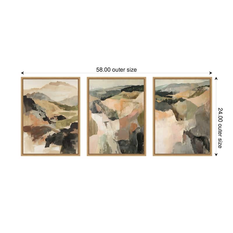 Kate and Laurel Sylvie Tonal Mountains - 3 Piece Framed Canvas Art Set by Amy Lighthall