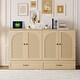 preview thumbnail 2 of 8, Wood Murphy Bed with Large Drawer and Charging Station, Foldable Cabinet Wall Chest Bed with Rattan Finish, Wood Slats Support