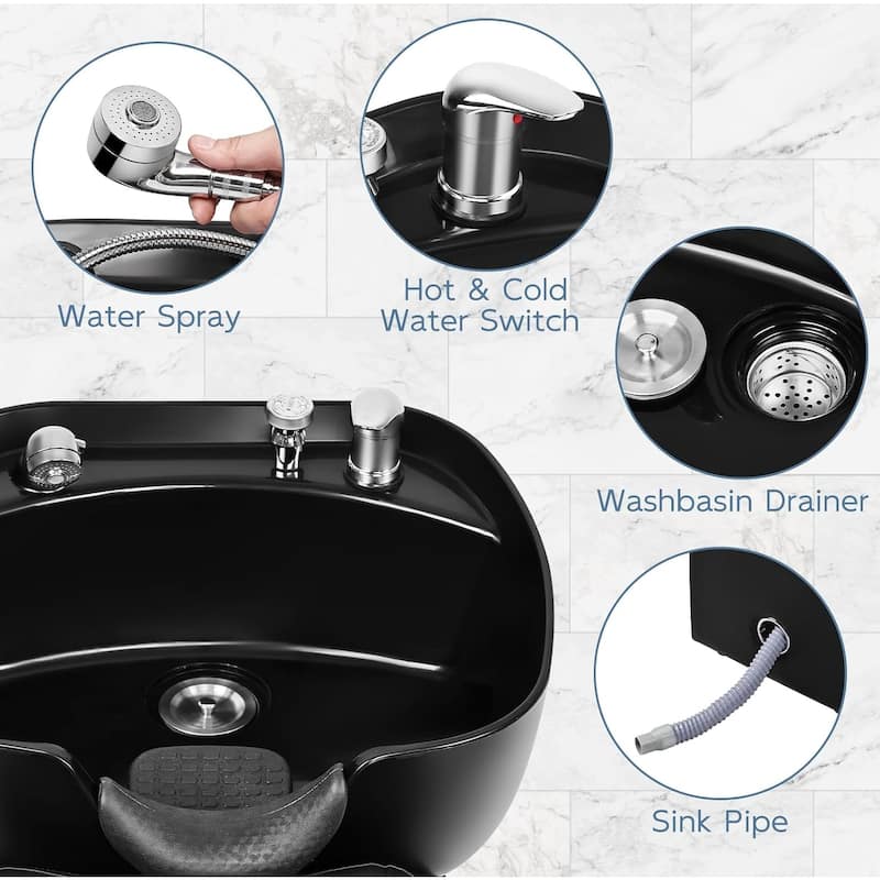 ABS Plastic Shampoo Bowl Sink Chair for Spa Beauty Salon - Black