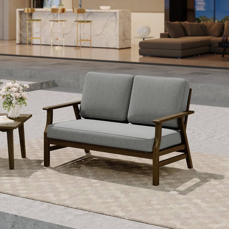 Modern Wood Cushioned 5-Piece Outdoor Patio Conversation Set