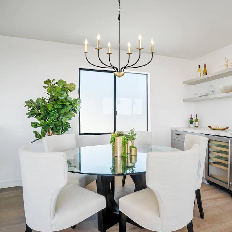 6-Light Modern Farmhouse Chandelier, Metal Candle Style Chandelier for Dining Room Living Room Bedroom Kitchen