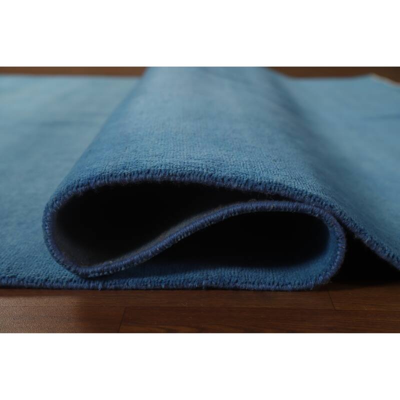 Hand Knotted Oriental 100% Wool Carpet Modern Solid Navy Blue & Blues Gabbeh Area Rug - 10' 1'' X 7' 2''