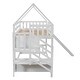 preview thumbnail 18 of 25, Wooden Modern Twin over Twin House Bunk Bed with Slide and Storage Staircase, Featuring a pitched roof and wall section.