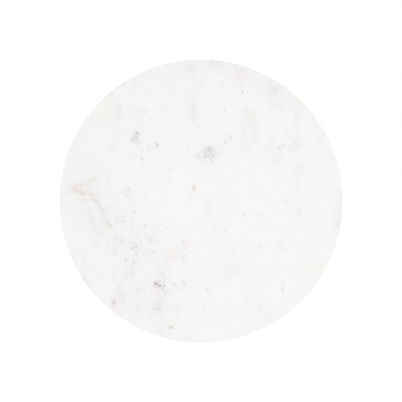 Round Wooden Side Table with Marble Top - 22" - Beige and White